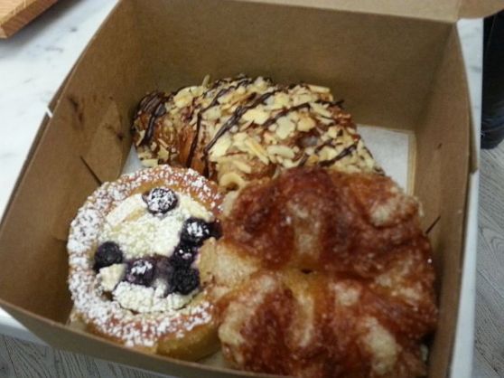 Small Victory bakery chocolate hazelnut croissant, almond and blueberry brioche, and a surprise